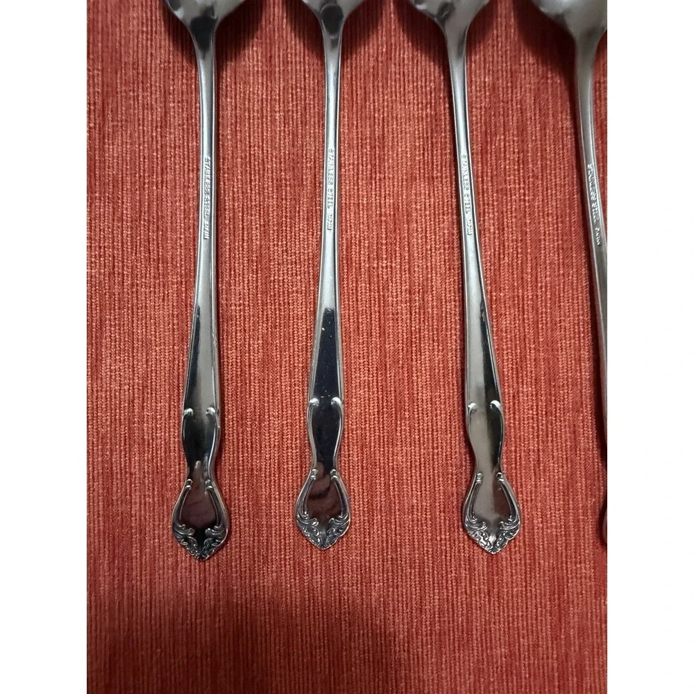 Vintage‎ Japan Stainless Steel Teaspoons Ornate Floral Victorian Scroll Set 6